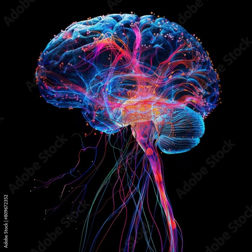 3D model of the human brain, illustration.