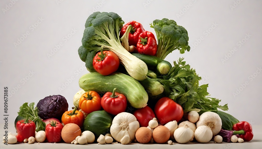 pile of vegetables isolated on gray background. pile of vegetables isolated on gray background.