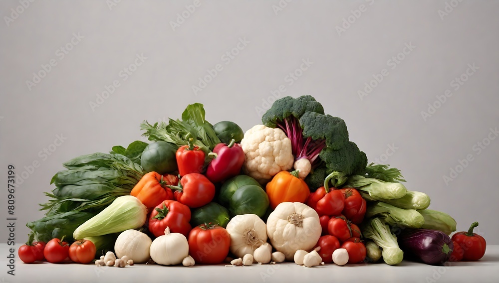 pile of vegetables isolated on gray background. pile of vegetables isolated on gray background.