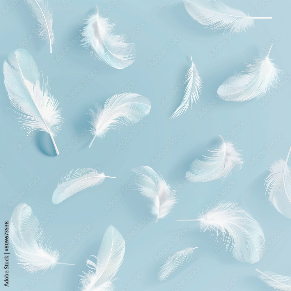 pattern Small white feathers on a blue background, generated AI pattern Small white feathers on a blue background, generated AI