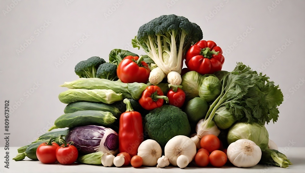 pile of vegetables isolated on gray background. pile of vegetables isolated on gray background.