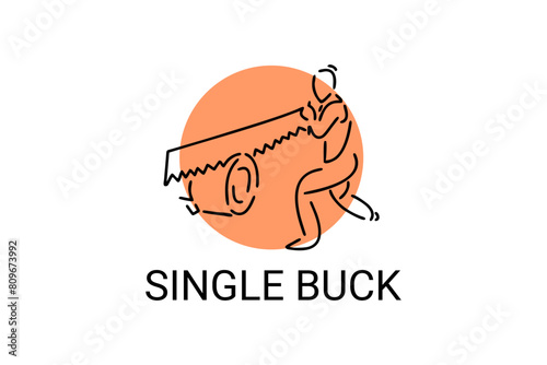 single buck vector line icon. lumberjack sport. athlete sawing logs pictogram illustration.