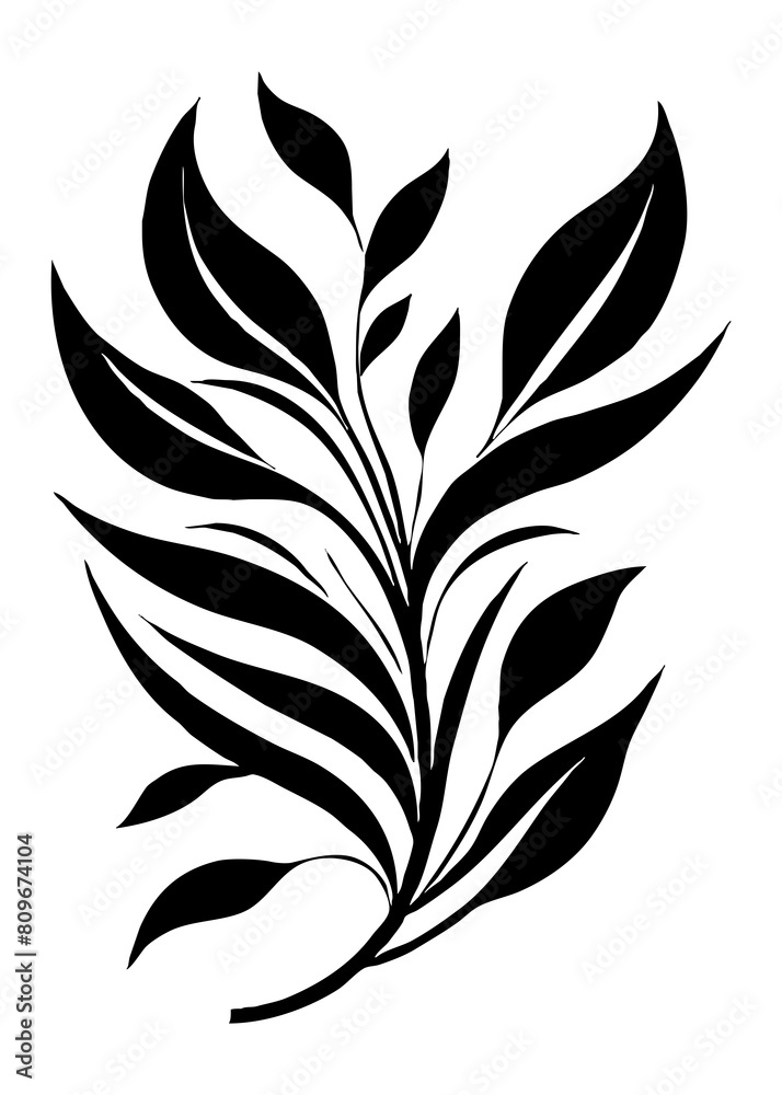 Botanical black and white pattern. Abstract plant shapes. Minimalist illustration for printing on wall decorations, for use in graphics, for tattoos. Generated by Ai