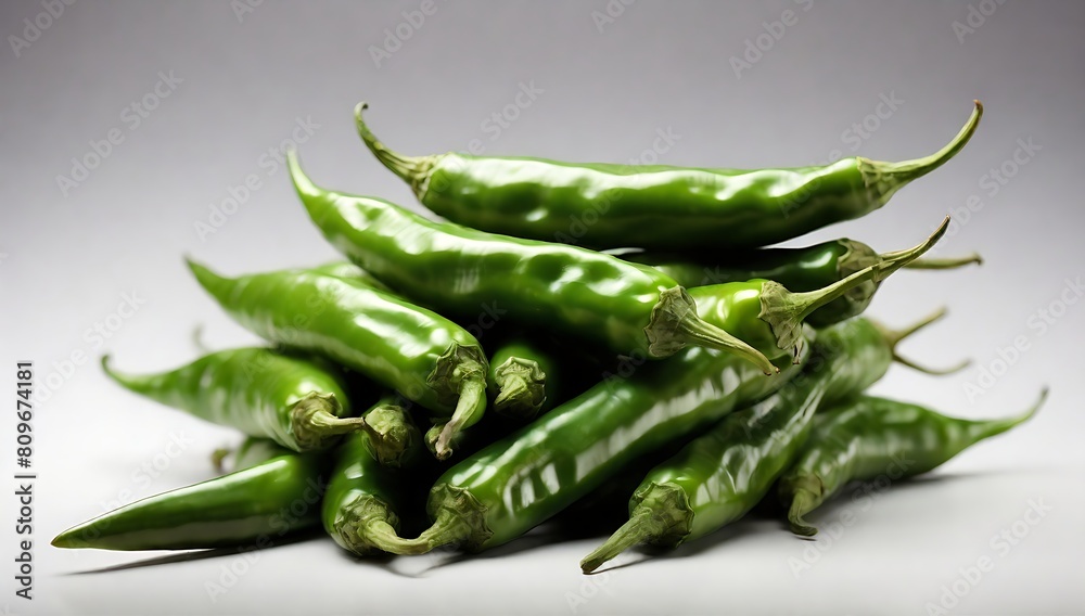pile of green chili peppers, isolated on white background pile of green chili peppers, isolated on white background