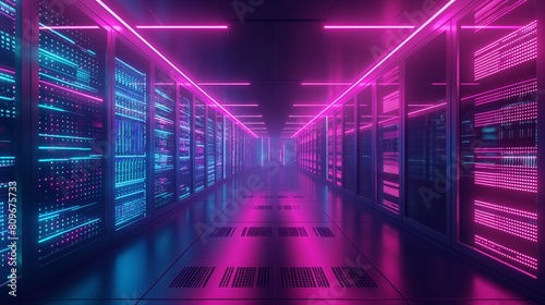 A Data Center Room Is Filled With Rows Of Servers. © PhornpimonNutiprapun