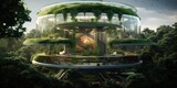 Round window on the green city of the future