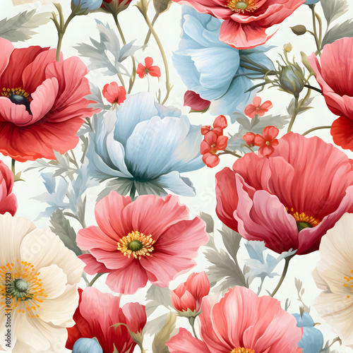 seamless watercolor arrangements with beautiful flower. Botanical illustration colorful style.