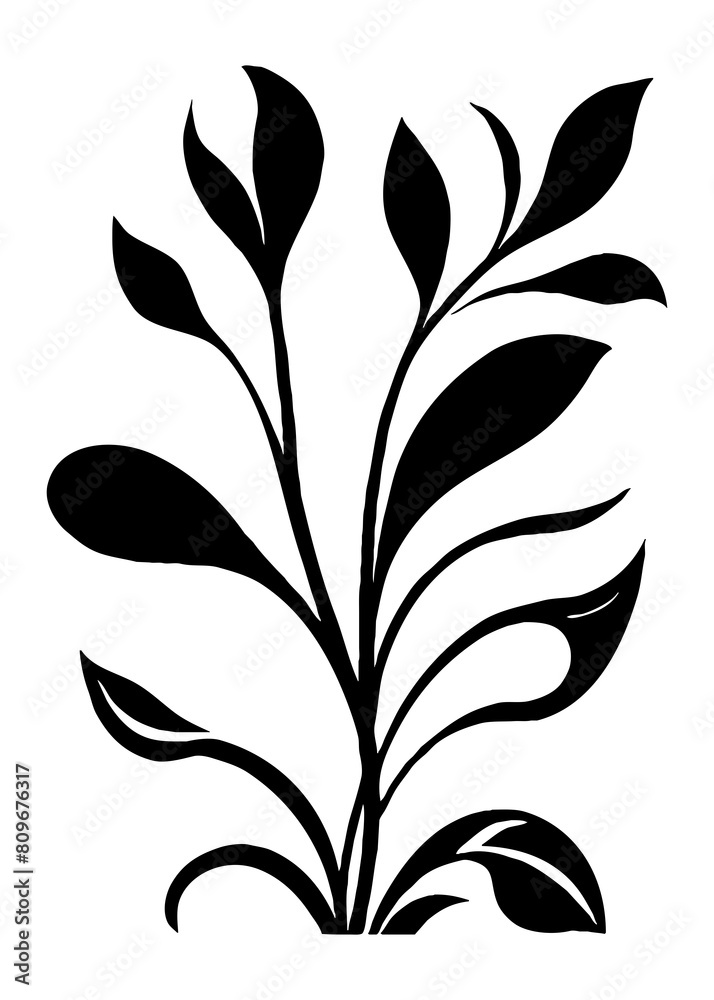 Botanical black and white pattern. Abstract plant shapes. Minimalist illustration for printing on wall decorations, for use in graphics, for tattoos. Generated by Ai Botanical black and white pattern. Abstract plant shapes. Minimalist illustration for printing on wall decorations, for use in graphics, for tattoos. Generated by Ai