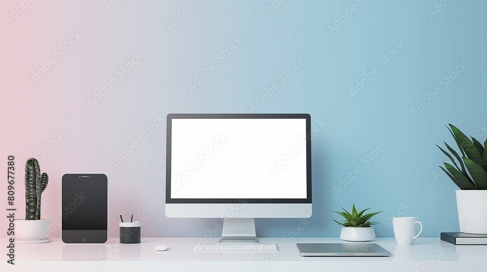 A Desktop Computer In A Modern Home Office. A Desktop Computer In A Modern Home Office.