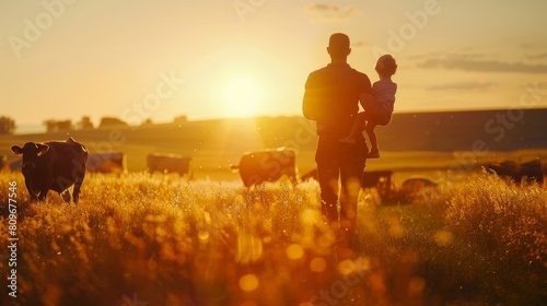 Father Carrying Child at Sunset