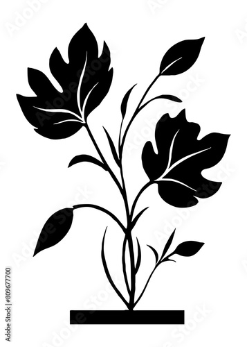 Botanical black and white pattern. Abstract plant shapes. Minimalist illustration for printing on wall decorations, for use in graphics, for tattoos. Generated by Ai