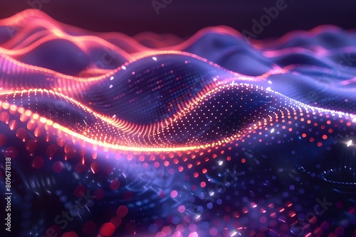Close-up wave of lights on dark surface