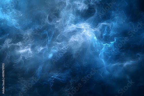 A close up of a blue smoke cloud with a black background