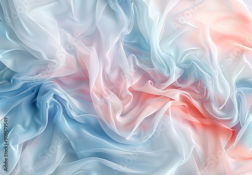 A digital artwork simulating soft, flowing fabric in pastel blue and pink hues inspiring serenity