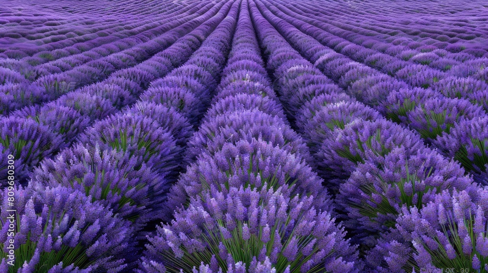 Naklejka premium Symphony of Lavender: Vibrant Rows in a Blooming Field