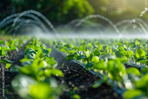 photo, natural lighting, stock photography, smart irrigation system efficiently watering in a modern farm, artificial --ar 3:2 Job ID: 4c267ca2-ab8b-462c-a1b1-1a58c70237c3