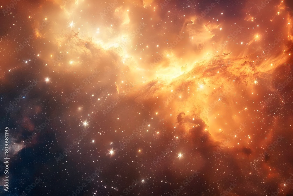 Close up of galaxy with stars and bright orange nebula Close up of galaxy with stars and bright orange nebula