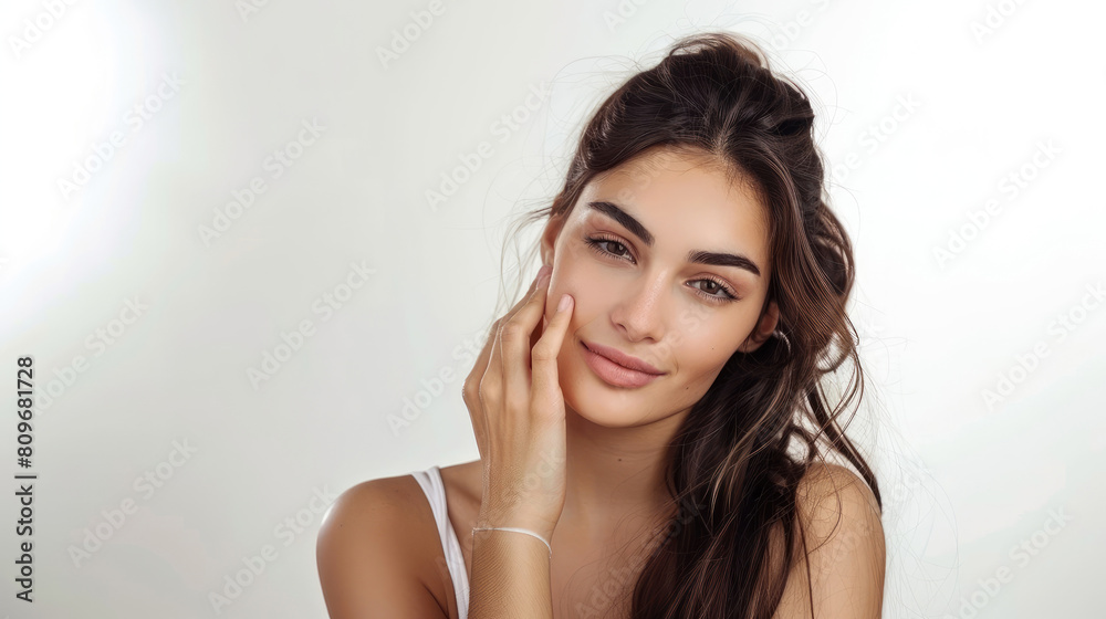 Female model with a refreshing joyful expression, showcasing captivating allure in her enchanting portrait. Female model with a refreshing joyful expression, showcasing captivating allure in her enchanting portrait.