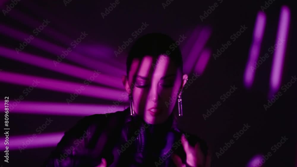 Portrait Of Sexy Woman Dancing In Nightclub, Clubbing In Disco Bar, Young Lady Moving On Dance Floor Portrait Of Sexy Woman Dancing In Nightclub, Clubbing In Disco Bar, Young Lady Moving On Dance Floor