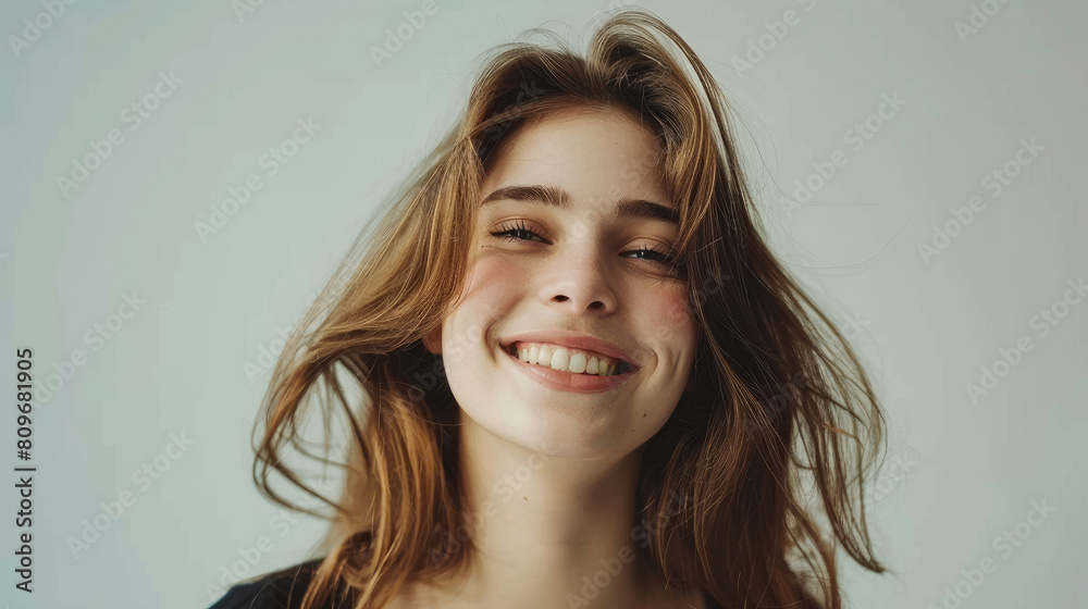 Female model displaying a captivating cheerful expression, facing the camera with her mesmerizing natural beauty. Female model displaying a captivating cheerful expression, facing the camera with her mesmerizing natural beauty.