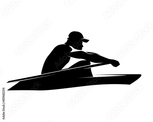 Rowing, rower side view, abstract isolated vector silhouette
