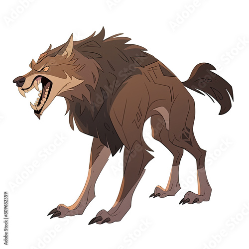 An illustration of an aggressive brown wolf