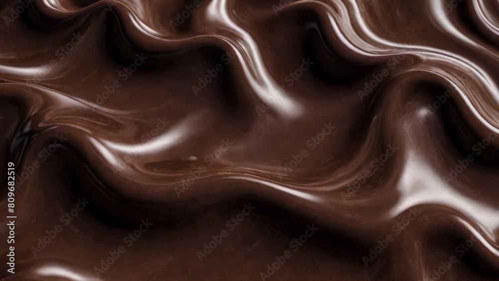 Texture Silken creamy Waves of Dark Chocolate. Abstract Symphony of Swirls. Luxurious expanse of swirling, rich chocolate tones evoking sense of fluid liquid motion. Natural background.