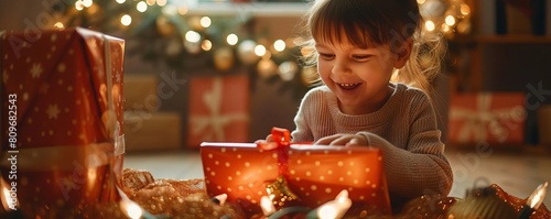 Little girl opening Christmas presents