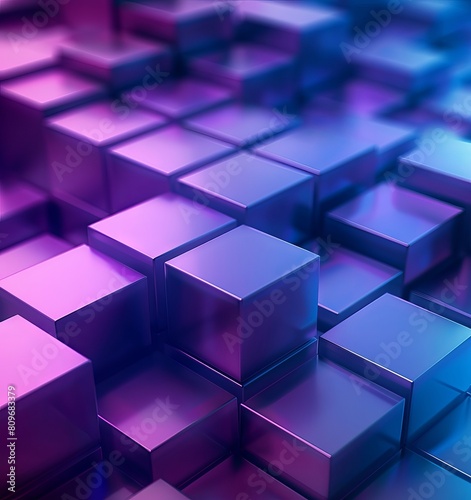 Vibrant digital artwork of an array of geometric 3D cubes with a dynamic purple and blue color gradient