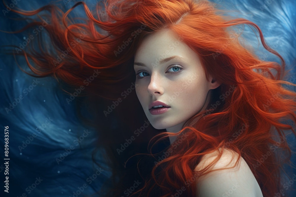 Captivating portrait of a woman with vibrant red hair and a dreamlike aura Captivating portrait of a woman with vibrant red hair and a dreamlike aura