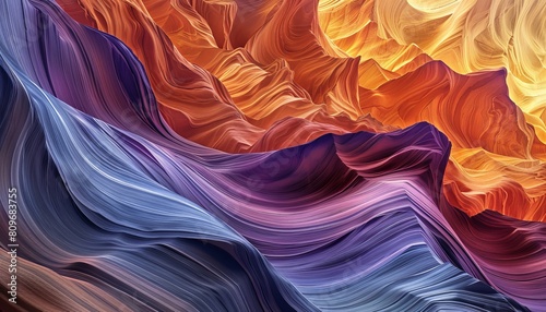 This image features a dynamic and flowing texture with vibrant hues simulating folded fabric or geological formations photo