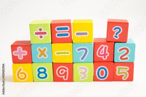 Math number colorful on white background  education study mathematics learning teach.