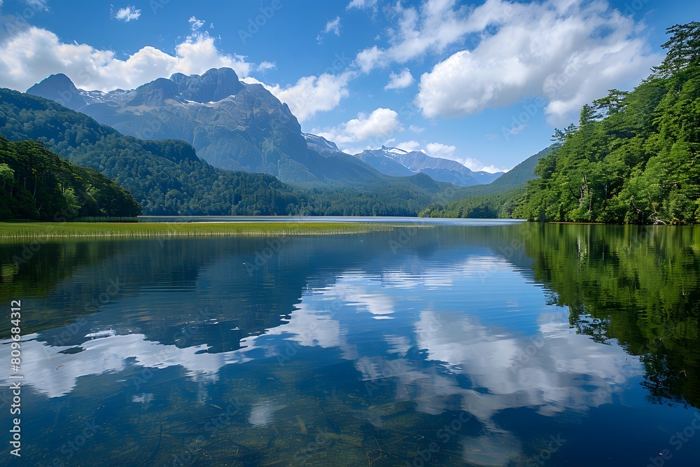 A large body of water with mountains in the background