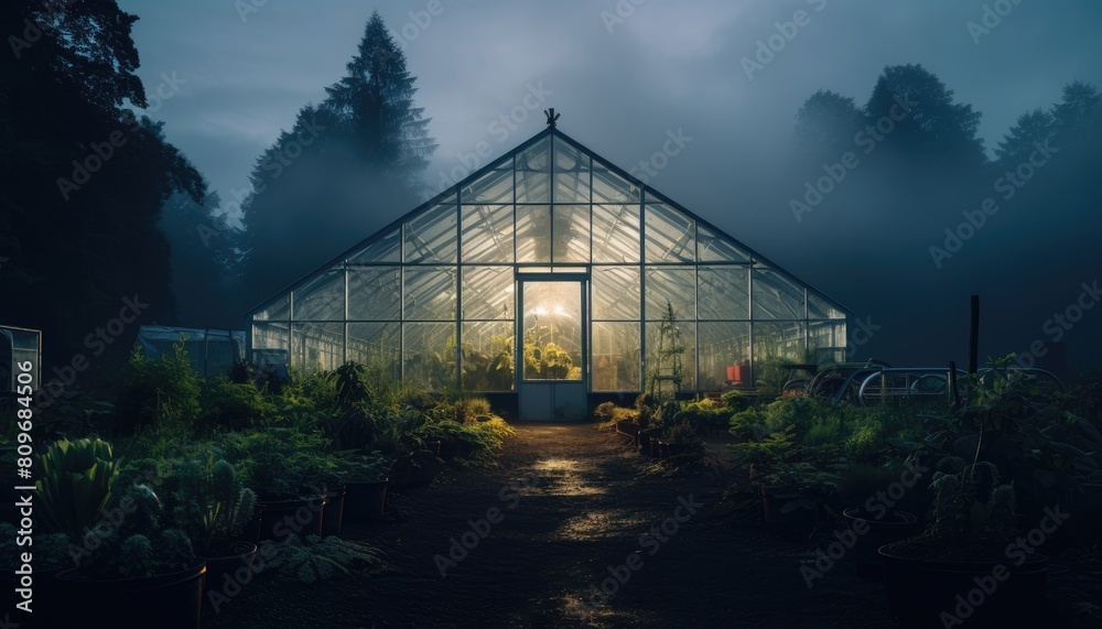 A large greenhouse with a walkway leading to it, showcasing sustainable geothermal energy A large greenhouse with a walkway leading to it, showcasing sustainable geothermal energy