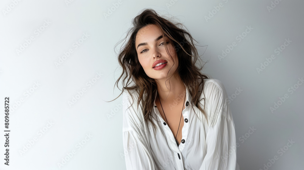 Captivating portrait of a female model with a captivating smile, showcasing her stunning natural beauty. Captivating portrait of a female model with a captivating smile, showcasing her stunning natural beauty.