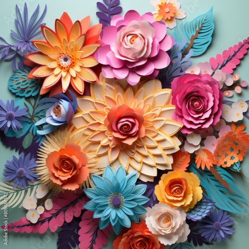 Paper art Flowers blooming in a vibrant bouquet.