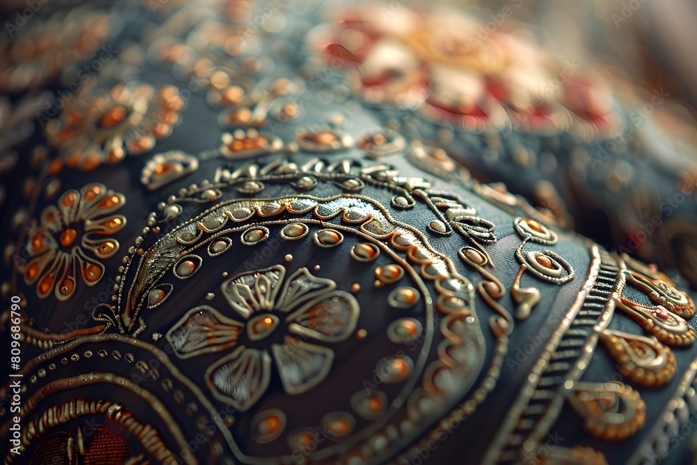 An ornamental fabric with a timepiece An ornamental fabric with a timepiece