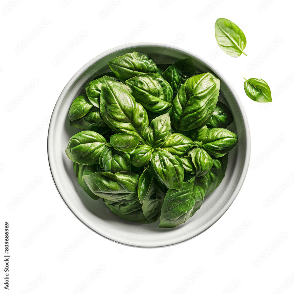 Fresh Basil Leaves in Bowl
