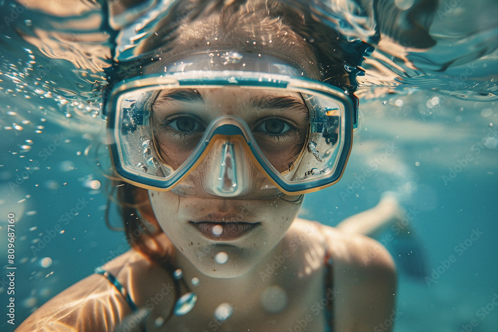 Underwater swimming created with generative ai person enjoys summer pleasant water swimming diving