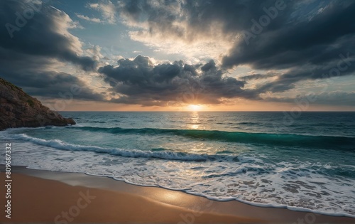 Seascape nature sunset at beach.