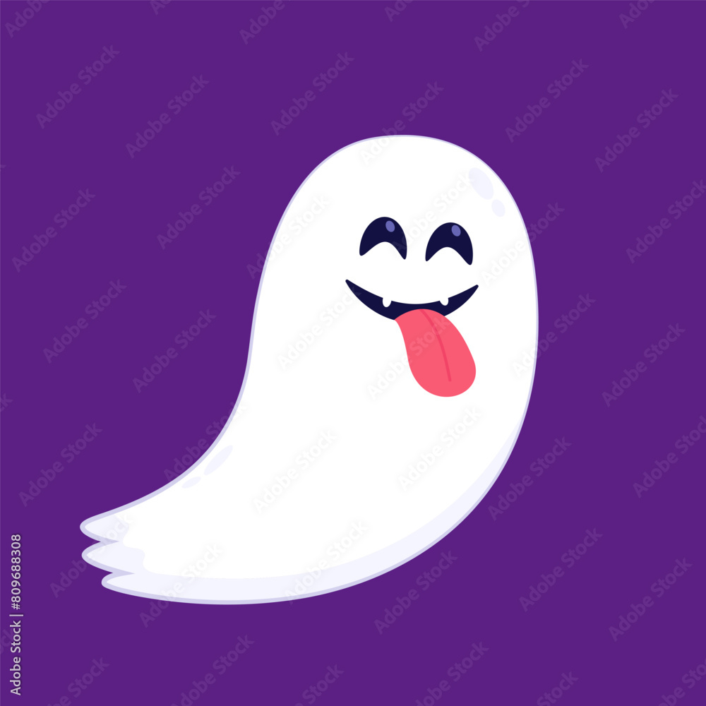 Cute ghost floating with Halloween pumpkin basket for Trick or Treat. Funny spooky boo character. Spook phantom with happy smiling face expression. Isolated kids flat vector illustration. Cute ghost floating with Halloween pumpkin basket for Trick or Treat. Funny spooky boo character. Spook phantom with happy smiling face expression. Isolated kids flat vector illustration.