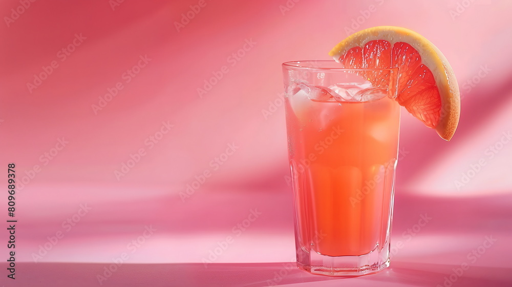 Fresh squeezed grapefruit juice in a tall glass with a grapefruit wedge. Fresh squeezed grapefruit juice in a tall glass with a grapefruit wedge.