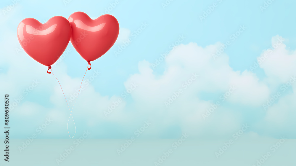 Red heart shaped balloon floating in the sky