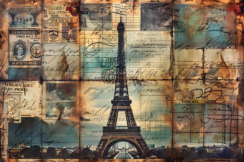 A collage featuring a photo of the eiffel tower