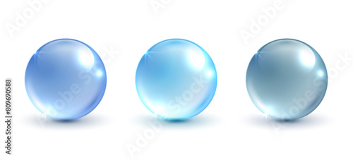 Blue water ball on an isolated white background. skin care with water droplets is absorbed into the skin and cells. use ads, lotions, serums, creams. medical and scientific concepts. vector.