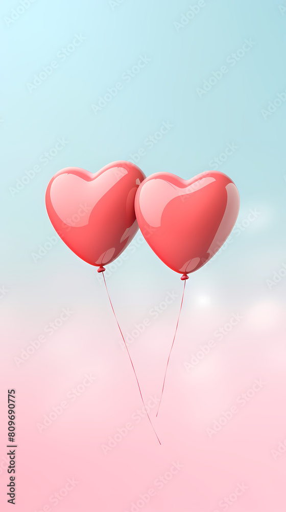 Red heart shaped balloon floating in the sky