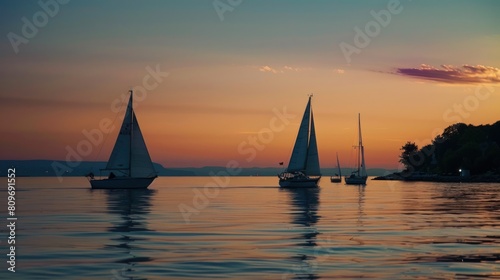 Sailboats Returning to Harbor at Dusk