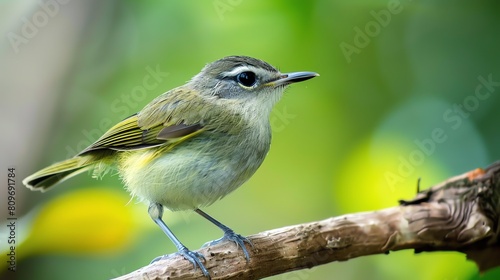 Small yellow bird with white belly perched on a branch. The bird is looking to the right of the frame. © Galib