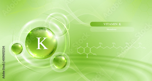 Vitamin K and structure. vitamin complex with chemical formula from nature. beauty treatment nutrition skin care design. Medical and scientific concepts. vector design.