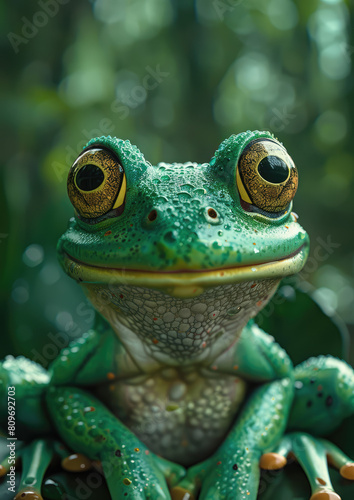 Close-up of a Green Tree Frog in Natural Habitat